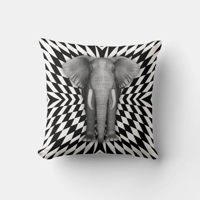 Elefant och optisk mönsterdesign, Zany mönster Kudde (Framsida)