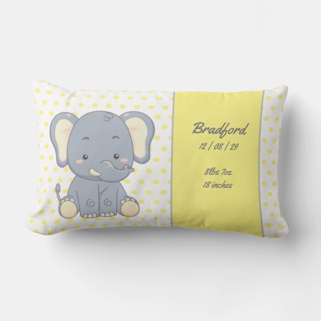 Elefant och Polka dots, Gult och Grått l Baby S Lumbarkudde (Framsida)