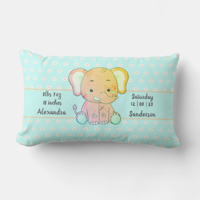Elefant- och Polka dots-, persiko- och Blue baby-s Lumbarkudde (Framsida)
