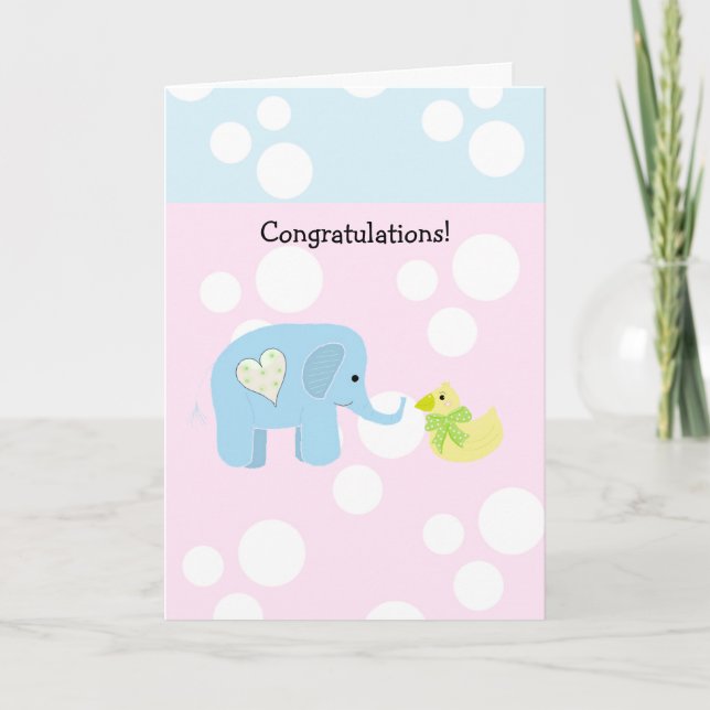 Elefant och prickig baby gratulationer kort (Framsida)