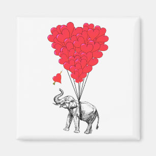 Elefant och röda hjärtaballonger magnet