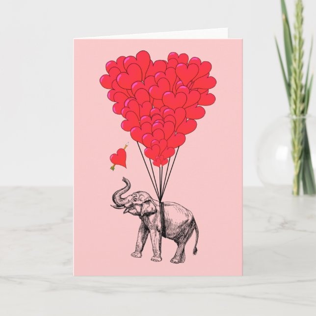 Elefant- och röda hjärtballonger helgkort (Framsida)