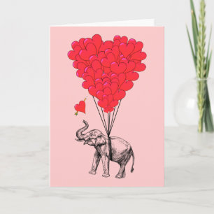 Elefant- och röda hjärtballonger helgkort