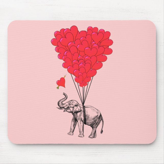 Elefant- och röda hjärtballonger musmatta (Framsidan)