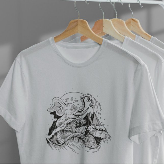 Elefant och Wave Hand plockade T Shirt (Skapare uppladdad)