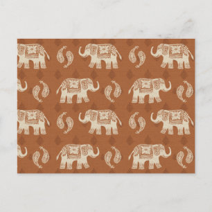 Elefant Orange Husvagn Mönster Vykort