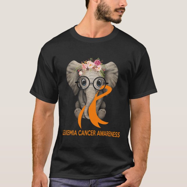 Elefant Orange Ribbon Leukemia Cancer Awareness M T Shirt (Framsida)