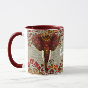 Elefant Ornate Rustic Färger Personlig Mugg