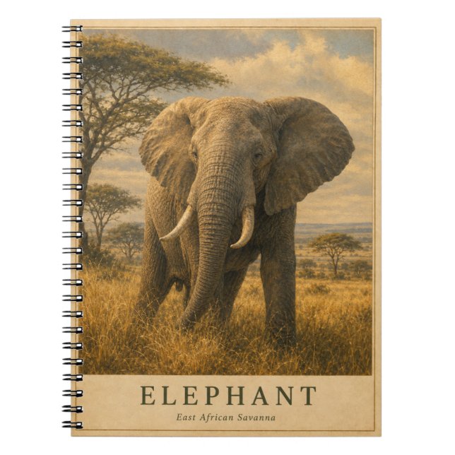 Elefant Östafrikansk Savann VINTAGE Anteckningsbok (Framsidan)