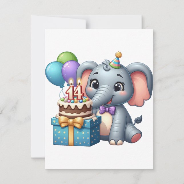 Elefant på 14-årsdag anteckningskort (Framsida)