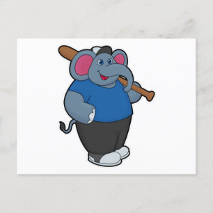Elefant på baseboll med basebollträ vykort