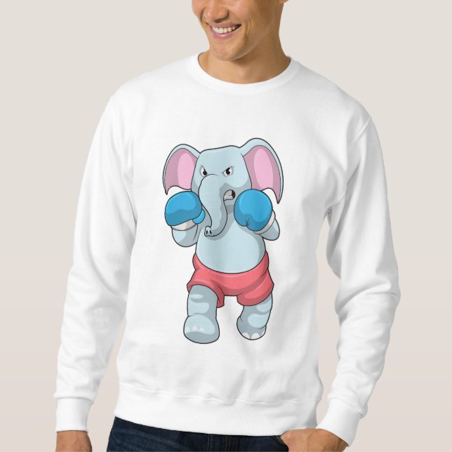 Elefant på Boxing med Boxinghandskar Lång Ärmad Tröja (Framsida)