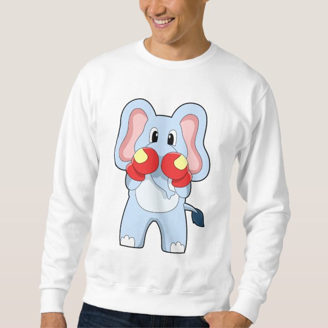 Elefant på boxning med boxhandskar lång ärmad tröja (Framsida)