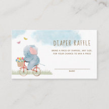 Elefant på cykel blöja tombola bifogad lapp