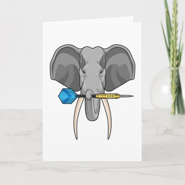 Elefant på Dartsmål med Dartpil Kort (Framsida)