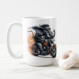 Elefant på motorcykel med lamm kaffemugg