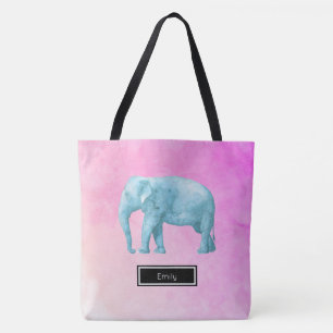 Elefant på Rosa Watercolor Personlig Tygkasse