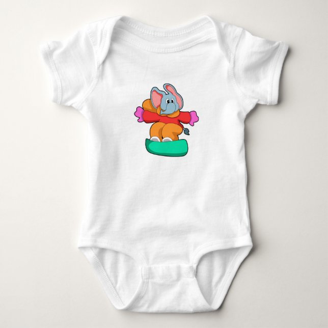 Elefant på Snowboard med Snowboard T Shirt (Framsida)