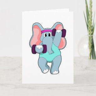 Elefant på styrketräning med hantlar kort
