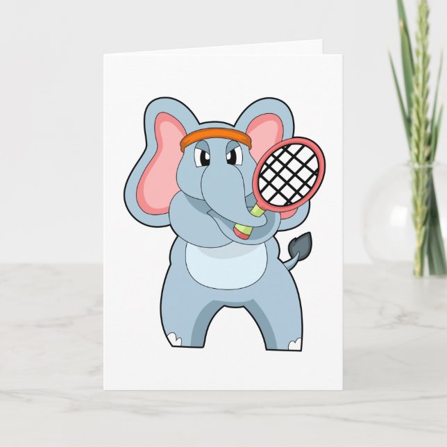 Elefant på tennis med tennisracket kort (Framsida)