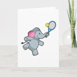 Elefant på tennis med tennisracket kort