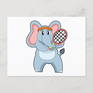 Elefant på tennis med tennisracket vykort