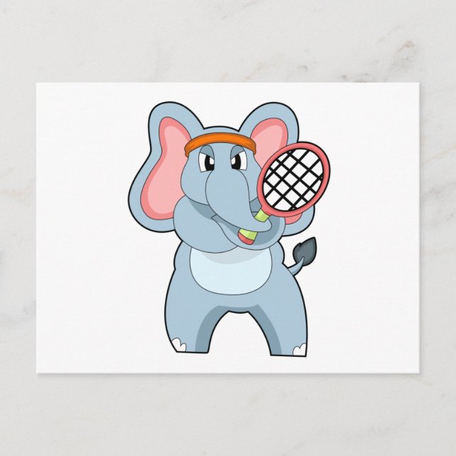 Elefant på tennis med tennisracket vykort (Framsida)