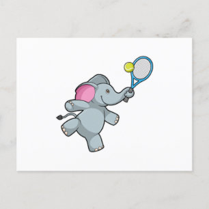 Elefant på tennis med tennisracket vykort