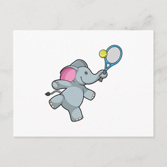 Elefant på tennis med tennisracket vykort (Framsida)