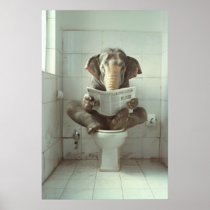 Elefant på toalett tryck rolig badrum väggkonst