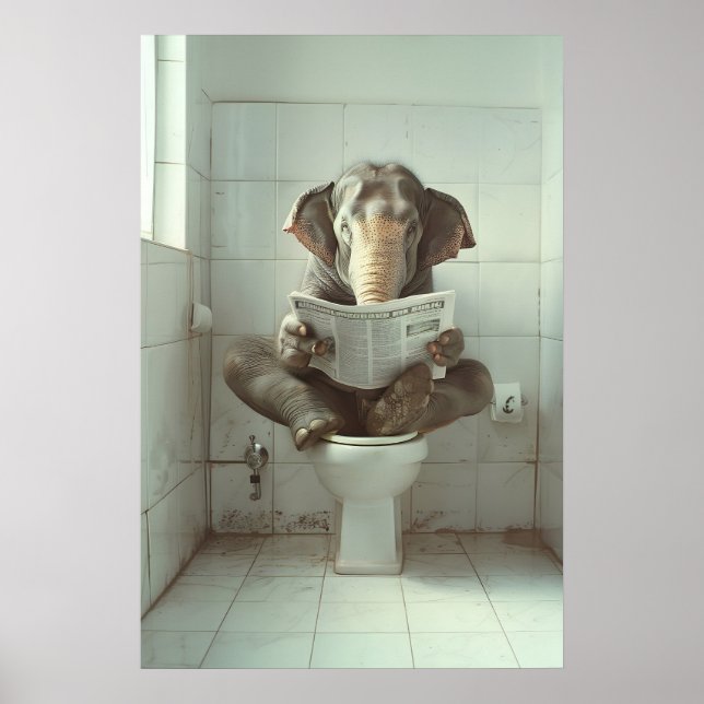 Elefant på toalett tryck rolig badrum väggkonst (Framsidan)