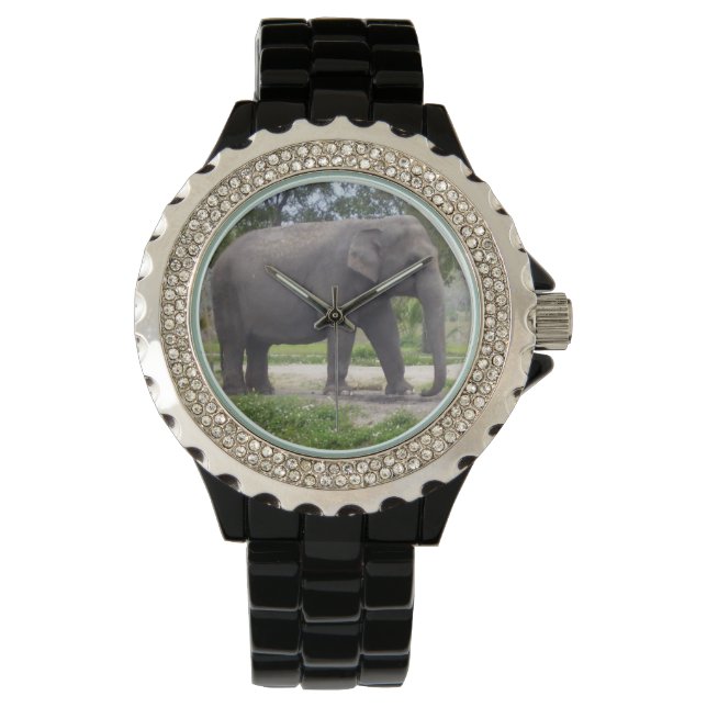 Elefant på tyst tidstillägg armbandsur (Framsida)