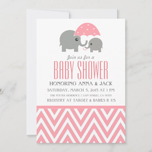 Elefant Paraply Baby Shower Party Inbjudan (Framsida)