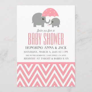 Elefant Paraply Baby Shower Party Inbjudan