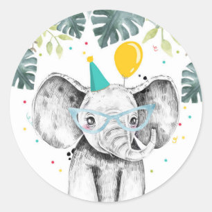 Elefant Party Animals Safari Boy Birthday Cupaka Runt Klistermärke