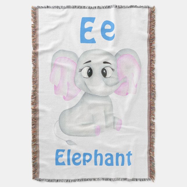 Elefant personalize ABC: Brev E - lägg till ditt n Filt (Framsidan Vertikal)