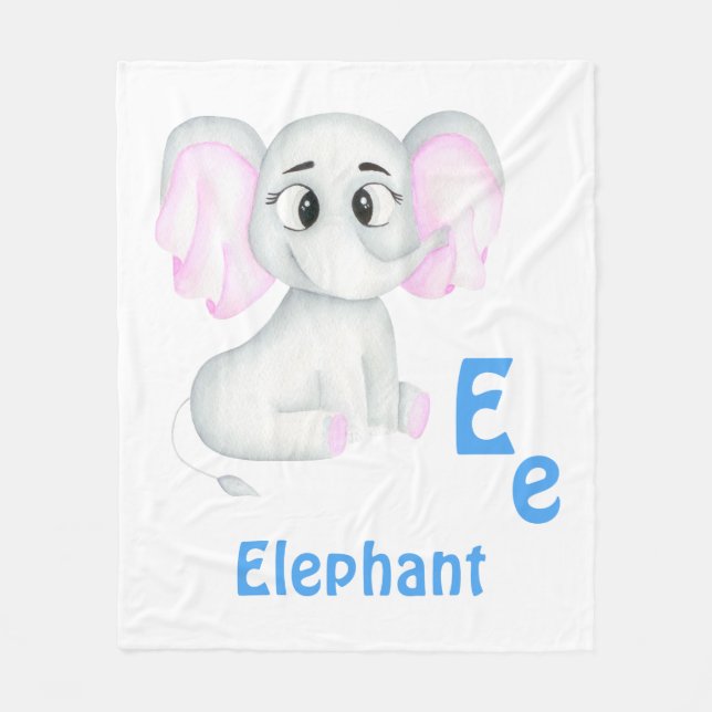Elefant personalize ABC: Brev E - lägg till ditt n Fleecefilt (Framsidan)
