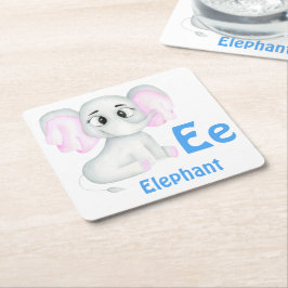 Elefant personalize ABC: Brev E - lägg till ditt n Underlägg Papper Kvadrat