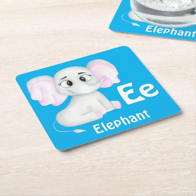 Elefant personalize ABC: Brev E - lägg till ditt n Underlägg Papper Kvadrat (Vinklad)