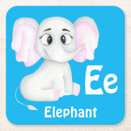Elefant personalize ABC: Brev E - lägg till ditt n Underlägg Papper Kvadrat