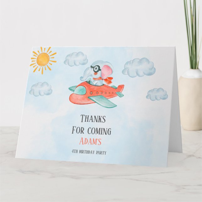 Elefant Pilot Birthday Folttag - tackkort (Framsida)