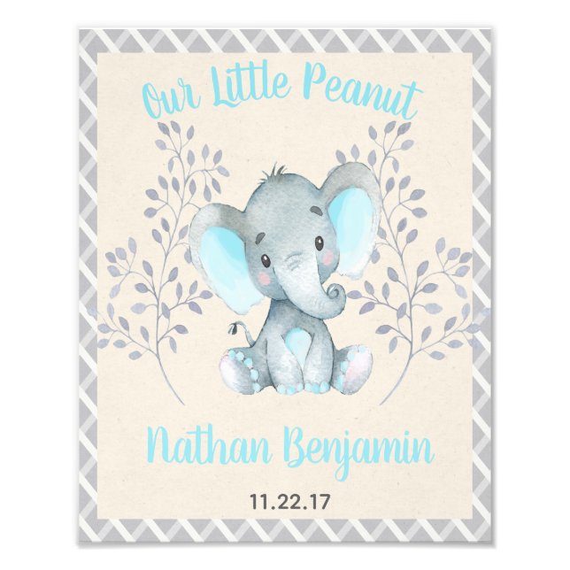 Elefant Pojke Baby Barndesignskylt Fototryck (Framsidan)