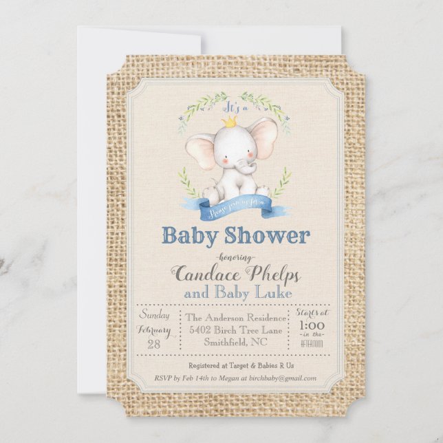 Elefant Pojke Baby Shower Inbjudan (Framsida)