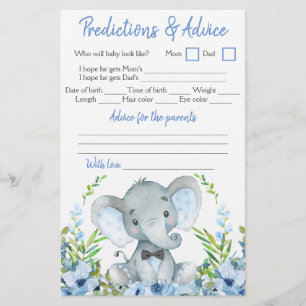 Elefant Pojke Fluga Baby Shower Dubbelspel Flygblad