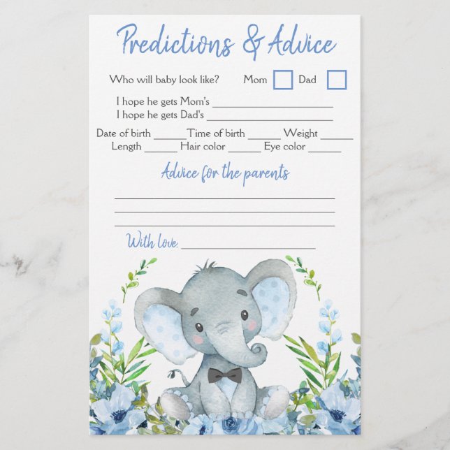 Elefant Pojke Fluga Baby Shower Dubbelspel Flygblad (Framsidan)