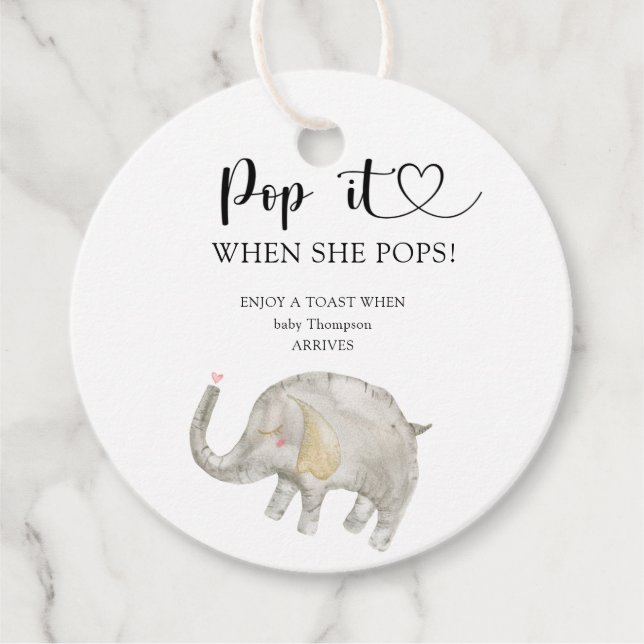 Elefant Poppa den när hon föder baby shower Gåvor Etiketter (Framsida)