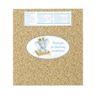 Elefant Prins Baby Shower Godisbarnetiketter Anteckningsblock