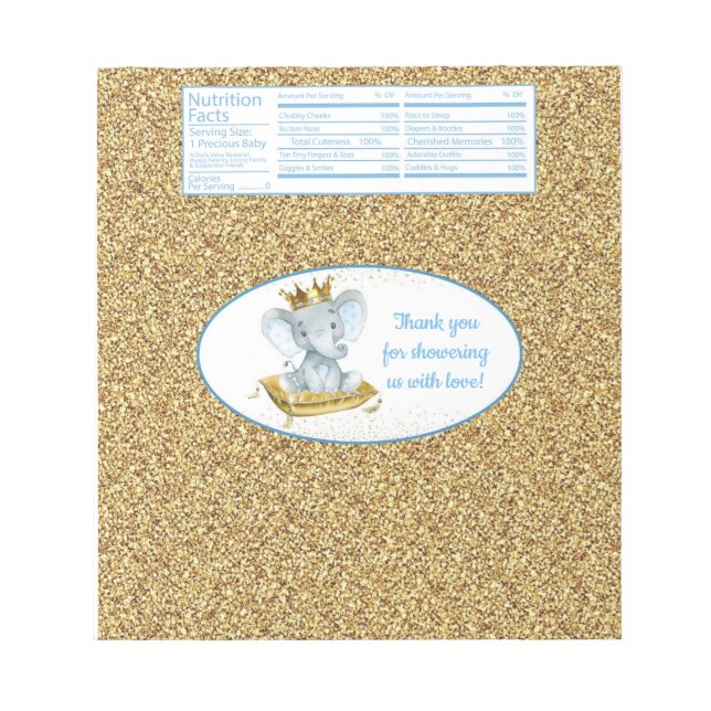 Elefant Prins Baby Shower Godisbarnetiketter Anteckningsblock (Framsida)
