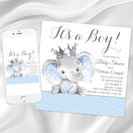 Elefant prins baby shower inbjudningar