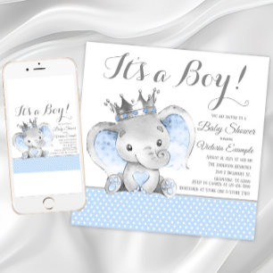 Elefant prins baby shower inbjudningar